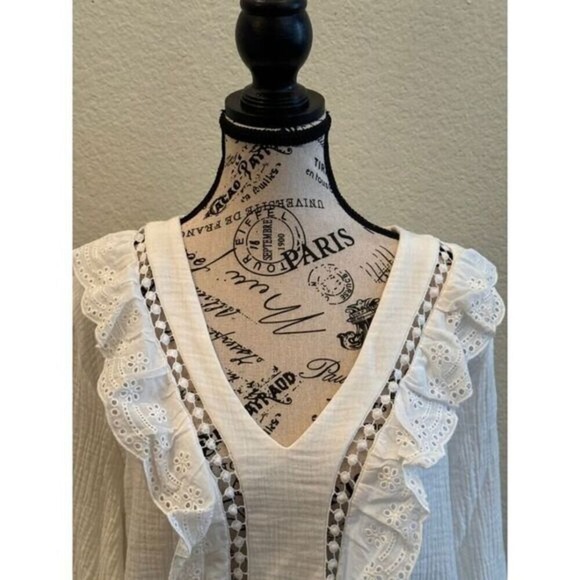 White Lace V Neck Boho Blouse | Simplee | Large | NWT | SKU0152 - Picture 9 of 12